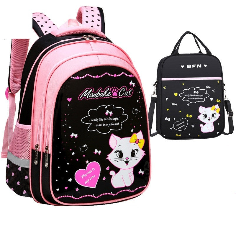 ⭐Mochila Escolar Infantil con Estampado de Gatito | Impermeable, Ligera y Resistente | Opciones con Estuche y Caja de Papelería