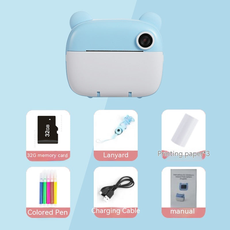 ⭐ Cámara Infantil con Impresión Instantánea | Doble Cámara HD, Pantalla Grande, Incluye 3 Rollos de Papel, Rotuladores y Lanyard