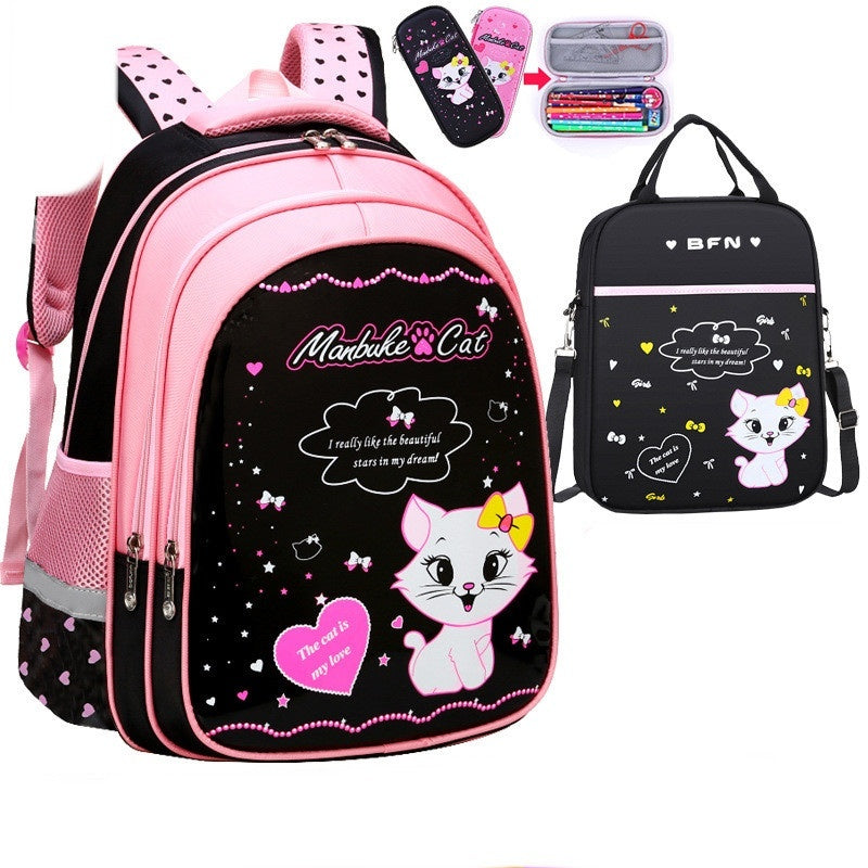 ⭐Mochila Escolar Infantil con Estampado de Gatito | Impermeable, Ligera y Resistente | Opciones con Estuche y Caja de Papelería