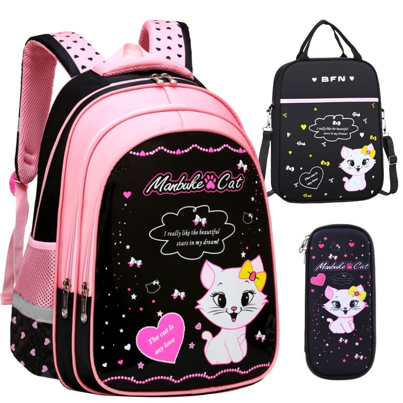 ⭐Mochila Escolar Infantil con Estampado de Gatito | Impermeable, Ligera y Resistente | Opciones con Estuche y Caja de Papelería