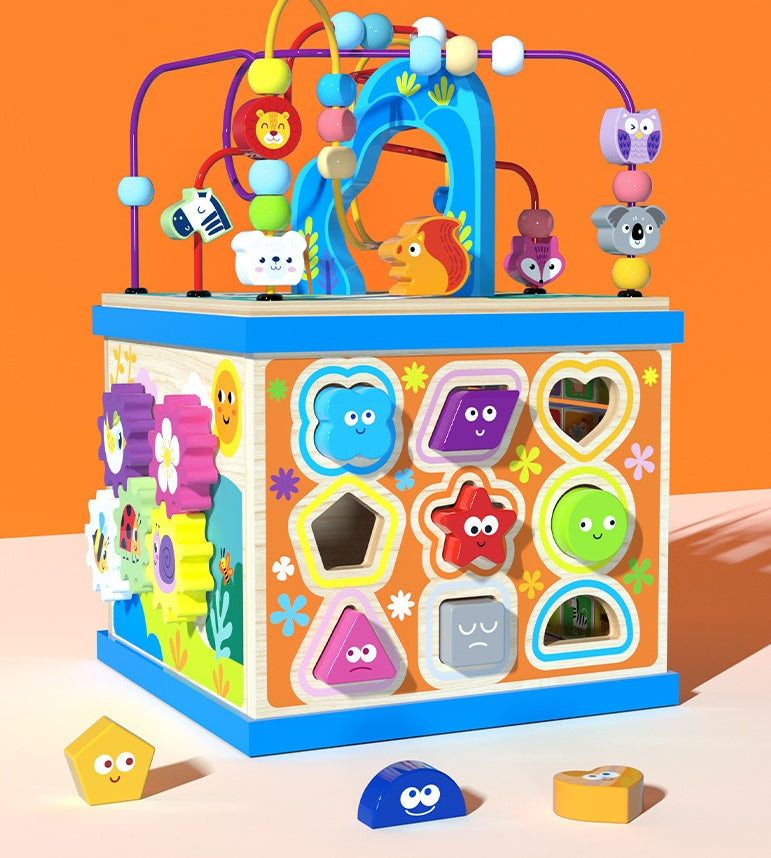 ⭐ Juguete de Madera Multifuncional para Bebés | Caja de Actividades Montessori con Laberinto de Cuentas | Niños y Niñas