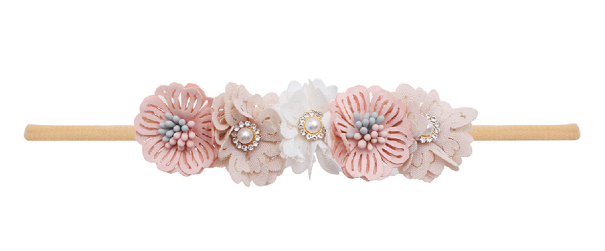⭐ Diadema Infantil Floral con Perlas | Cinta para Bebé Full Moon – Estilo Retro y Elegante