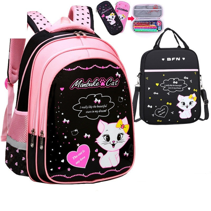 ⭐Mochila Escolar Infantil con Estampado de Gatito | Impermeable, Ligera y Resistente | Opciones con Estuche y Caja de Papelería