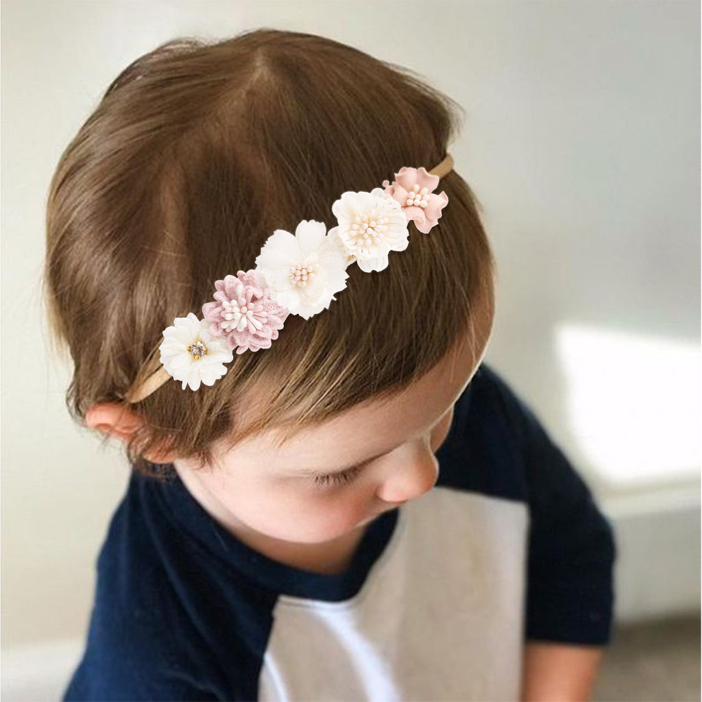 ⭐ Diadema Infantil Floral con Perlas | Cinta para Bebé Full Moon – Estilo Retro y Elegante