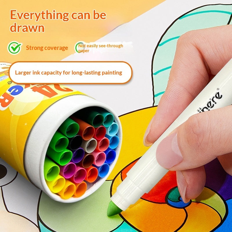 ⭐ Rotuladores Acuarelables Súper Lavables para Niños | Pack 24 Colores, Punta Cónica, No Tóxicos | Ideal para Dibujo, Arte y Escuela | Cubo Portátil