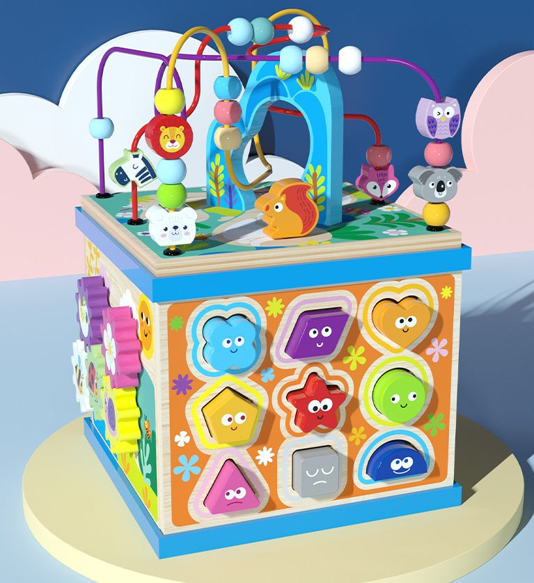⭐ Juguete de Madera Multifuncional para Bebés | Caja de Actividades Montessori con Laberinto de Cuentas | Niños y Niñas