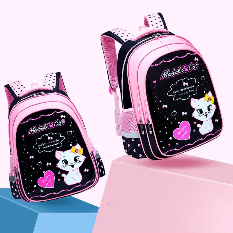 ⭐Mochila Escolar Infantil con Estampado de Gatito | Impermeable, Ligera y Resistente | Opciones con Estuche y Caja de Papelería