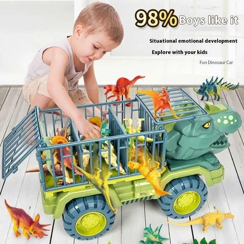 ⭐Set de Vehículos Dinosaurio para Niños | Camión de Ingeniería Grande con Contenedor – Juguete Infantil de Dinosaurios