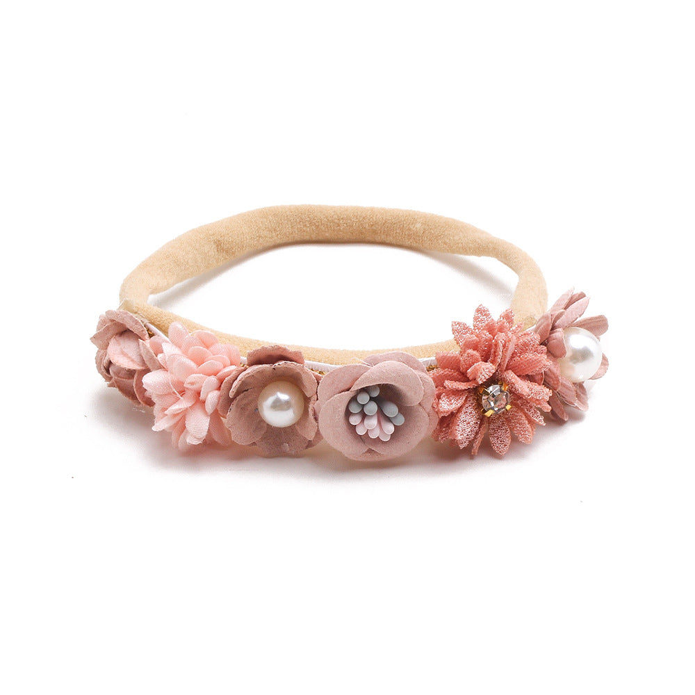 ⭐ Diadema Infantil Floral con Perlas | Cinta para Bebé Full Moon – Estilo Retro y Elegante