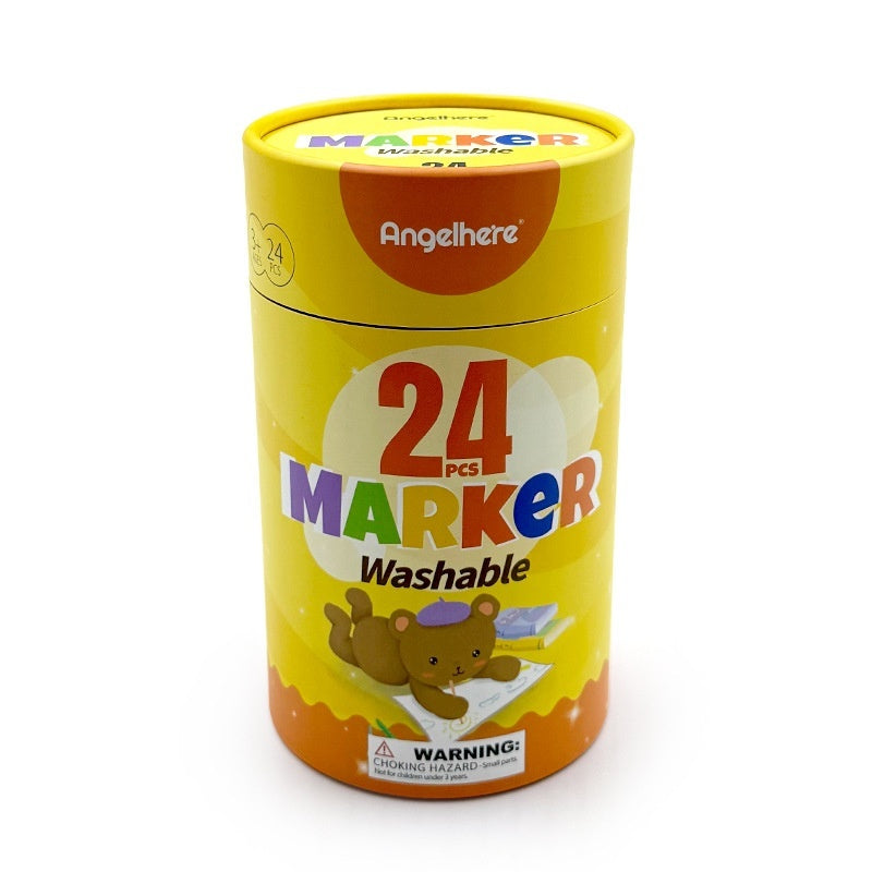 ⭐ Rotuladores Acuarelables Súper Lavables para Niños | Pack 24 Colores, Punta Cónica, No Tóxicos | Ideal para Dibujo, Arte y Escuela | Cubo Portátil