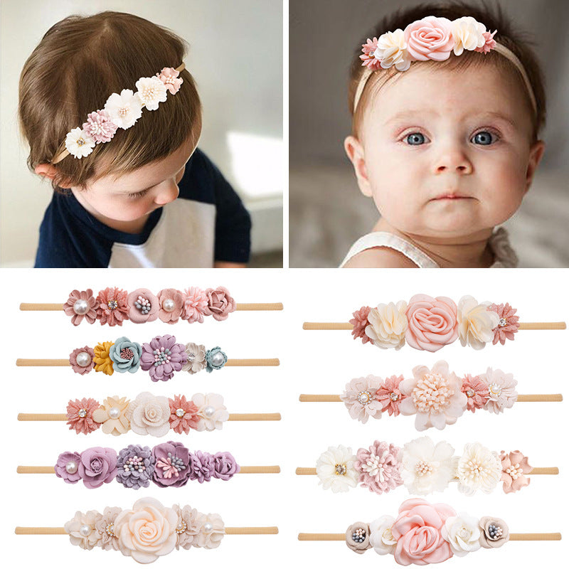 ⭐ Diadema Infantil Floral con Perlas | Cinta para Bebé Full Moon – Estilo Retro y Elegante
