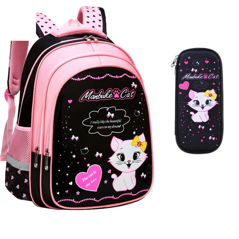 ⭐Mochila Escolar Infantil con Estampado de Gatito | Impermeable, Ligera y Resistente | Opciones con Estuche y Caja de Papelería