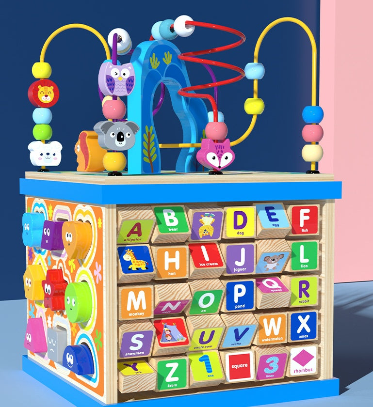 ⭐ Juguete de Madera Multifuncional para Bebés | Caja de Actividades Montessori con Laberinto de Cuentas | Niños y Niñas