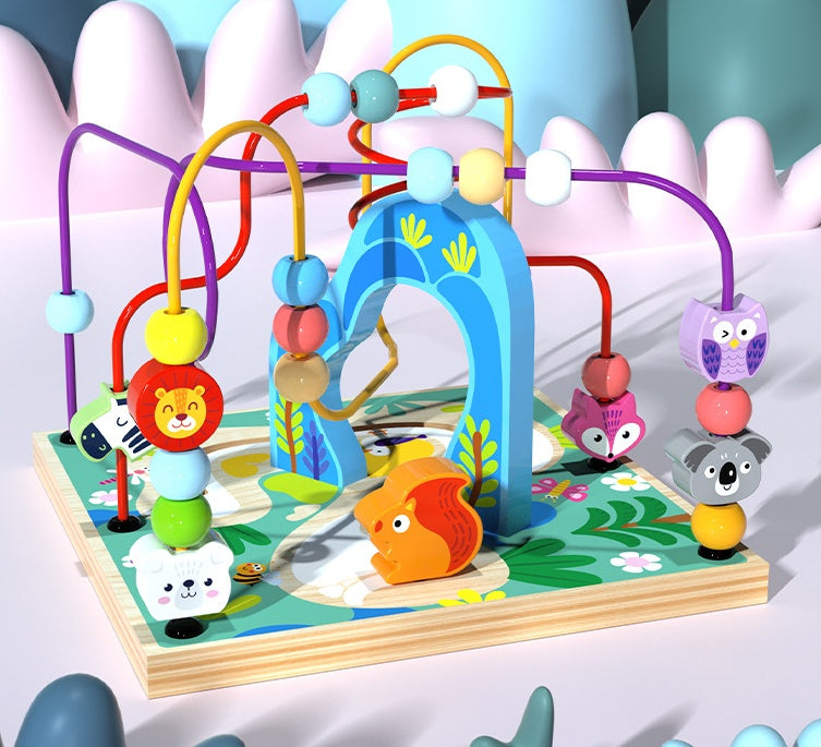 ⭐ Juguete de Madera Multifuncional para Bebés | Caja de Actividades Montessori con Laberinto de Cuentas | Niños y Niñas